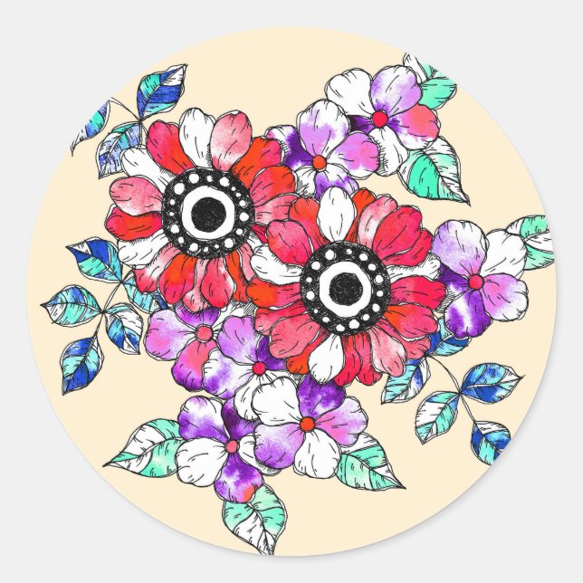 Sticker Rond Red floral decoration (Devant)