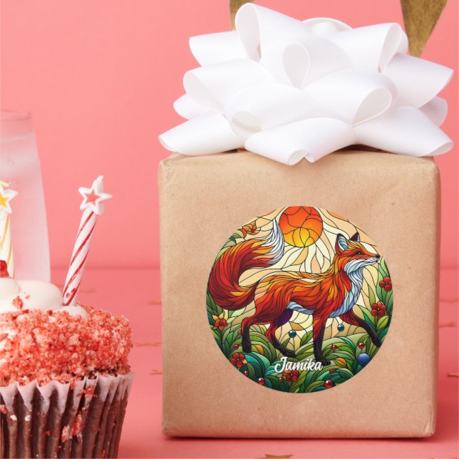 Sticker Rond Red Fox et Sun (Fête)