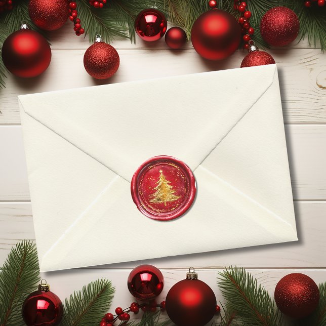 Sticker Rond Red Gold Christmas Tree Faux Wax Envelope Seal  (Red Gold Christmas Tree Faux Wax Envelope Seal )
