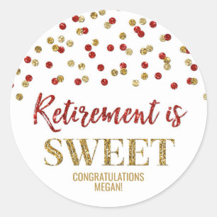 Sticker Rond Red Gold Confetti Retirement est doux