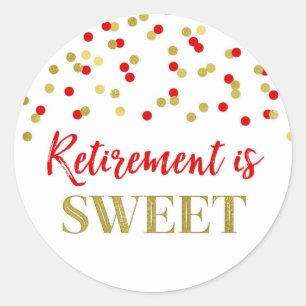 Sticker Rond Red Gold Confetti Retirement est doux