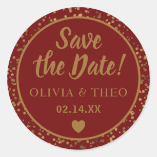 Sticker Rond Red Gold Enregistrer la date