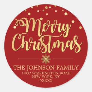 Sticker Rond RED Gold Parties scintillant Confetti Joyeux Noël 