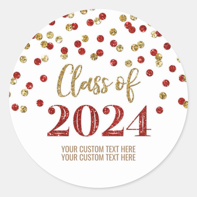 Sticker Rond Red Green Confetti Graduation 2024 (Devant)