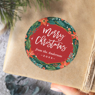 Sticker Rond Red Green Holiday Festive Joyeux Noël Script