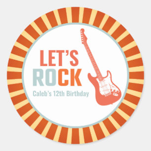 Sticker Rond Red Guitar Rock et Roll Rockstar Anniversaire