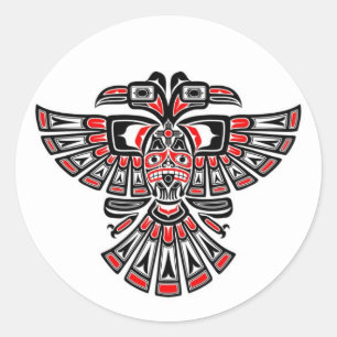 Sticker Rond Red Haida Deux tête Spirit Bird sur blanc