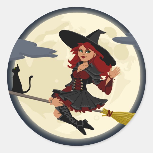 Sticker Rond Red Haired Witch Flying (Devant)