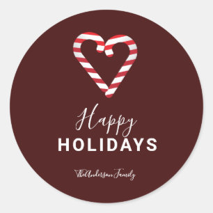 Sticker Rond Red Happy Holidays Sucre de canne simple Noël