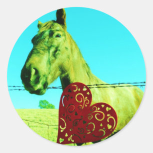 Sticker Rond Red Heart and Horse