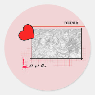 Sticker Rond Red Heart Forever Love Photo