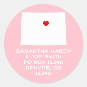 Sticker Rond Red Heart on Pink and White Colorado Adresse
