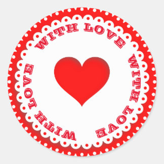 Sticker Rond Red Heart With Love Custom Text