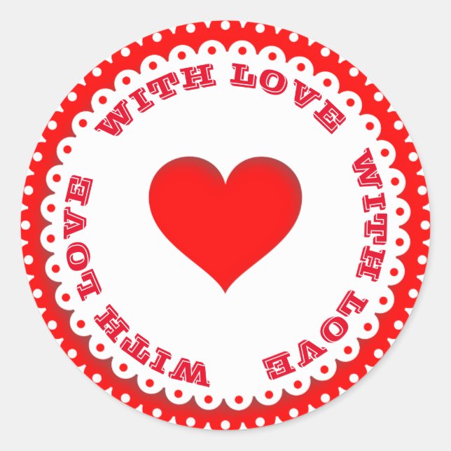 Sticker Rond Red Heart With Love Custom Text (Devant)