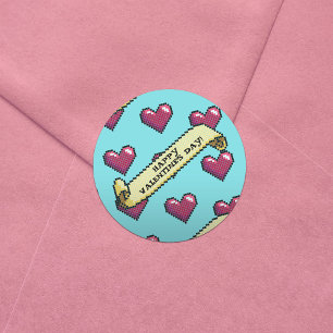 Sticker Rond Red Hearts Heureuse Sainte-Valentin Pixel Art Moti