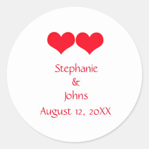 Sticker Rond Red Hearts mignon Couple Mariage Fiançailles roman
