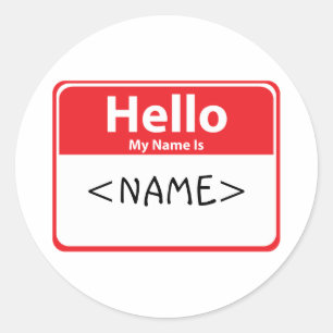 Sticker Rond Red Hello Mon nom est,<NAME>