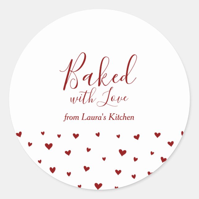 Sticker Rond Red Holiday Cute Hearts Baked with Love package (Devant)