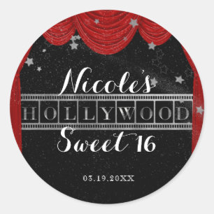 Sticker Rond Red HOLLYWOOD rideaux & Soirée Personnalisé