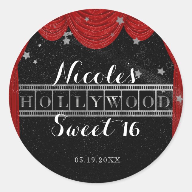 Sticker Rond Red HOLLYWOOD rideaux & Soirée Personnalisé (Devant)
