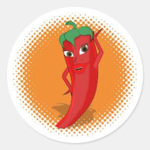 Sticker Rond Red Hot Cartoon Pepper Diva