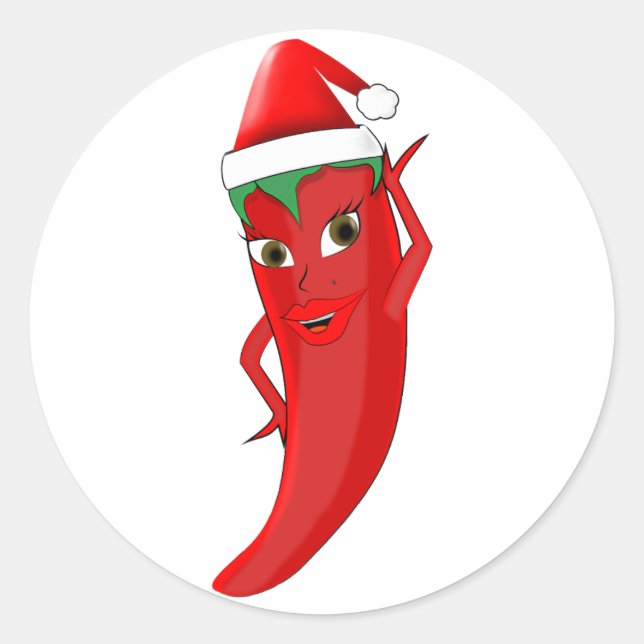 Sticker Rond Red Hot Pepper Diva Avec Casquette Santas (Devant)