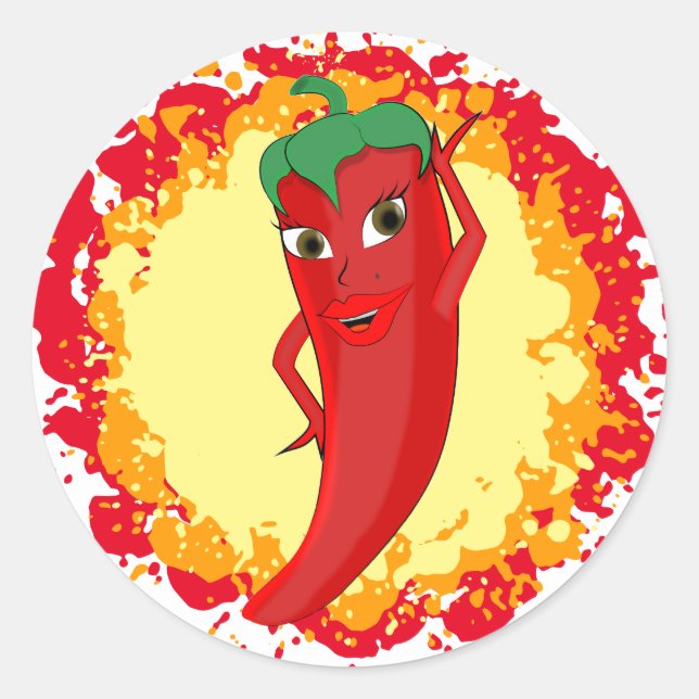 Sticker Rond Red Hot Pepper Diva Paint Splatter (Devant)
