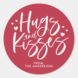 Sticker Rond Red Hugs and Kisses Saint Valentin