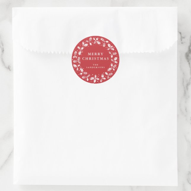 Sticker Rond Red Joyeux Noël Holly Wreath Noël (Sac)