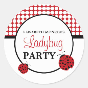 Sticker Rond Red Ladybug, fête d'anniversaire des enfants