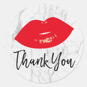 Sticker Rond Red Lips Marbre blanc moderne Merci