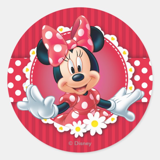 Sticker Rond Red Minnie | Cadre de fleurs (Devant)