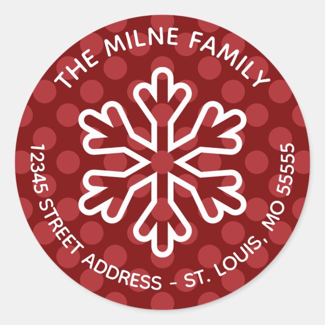 Sticker Rond Red Mod Dots Snowflake - Circle Adresse de retour (Devant)