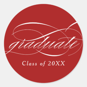 Sticker Rond Red Modern Elegant Script Graduation