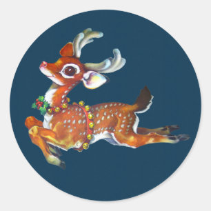 Sticker Rond Red Nose Reindeer Art Vintage