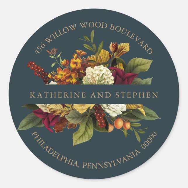 Sticker Rond Red | Orange Floral Bouquet Retour Adresse Sceau (Devant)