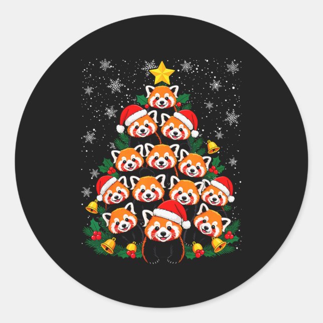 Sticker Rond Red Panda Christmas Tree Funny Animal  (Devant)