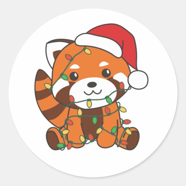 Sticker Rond Red Panda Christmas Winter Animaux Red Pandas Clas (Devant)