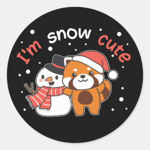 Sticker Rond Red Panda Je suis Snow Cute Snowman Pun de neige C