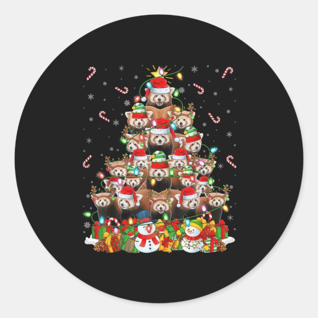 Sticker Rond Red Panda Xmas Lighting Tree Santa Red Panda Chris (Devant)