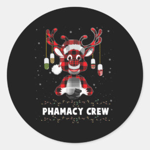 Sticker Rond Red Plaid Reindeer Pharmacy Crew Noël