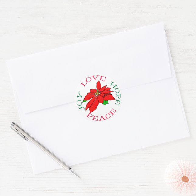 Sticker Rond Red Poinsettia Hope (Enveloppe)