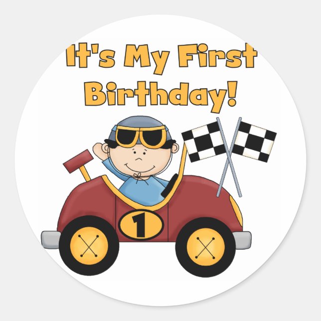 Sticker Rond Red Race Car 1er Anniversaire Tshirts et cadeaux (Devant)