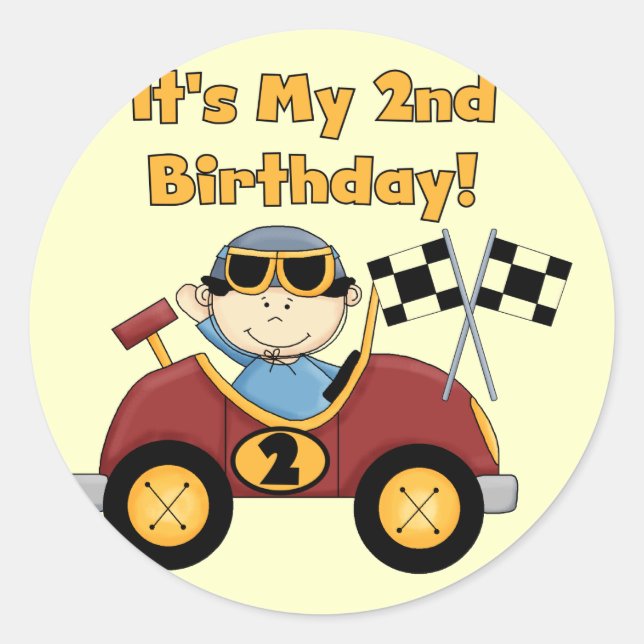 Sticker Rond Red Race Car 2e Anniversaire Tshirts et cadeaux (Devant)