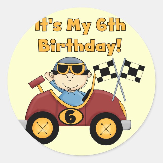Sticker Rond Red Race Car 6e anniversaire T-shirts et cadeaux (Devant)