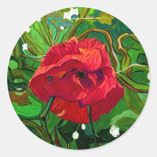 STICKER ROND RED ROSE ART
