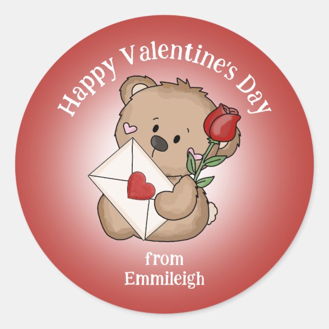 Sticker Rond Red Rose Coeur Heureuse Sainte-Valentin mignon our (Devant)