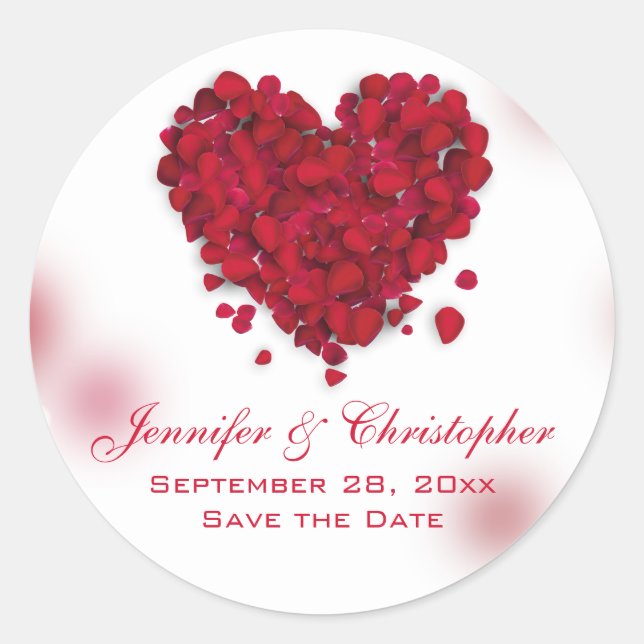 Sticker Rond Red Rose Petals Love Heart Enregistrer la date (Devant)