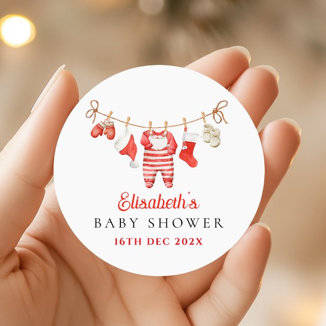 Sticker Rond Red Santa Baby Baby Shower (Créateur téléchargé)