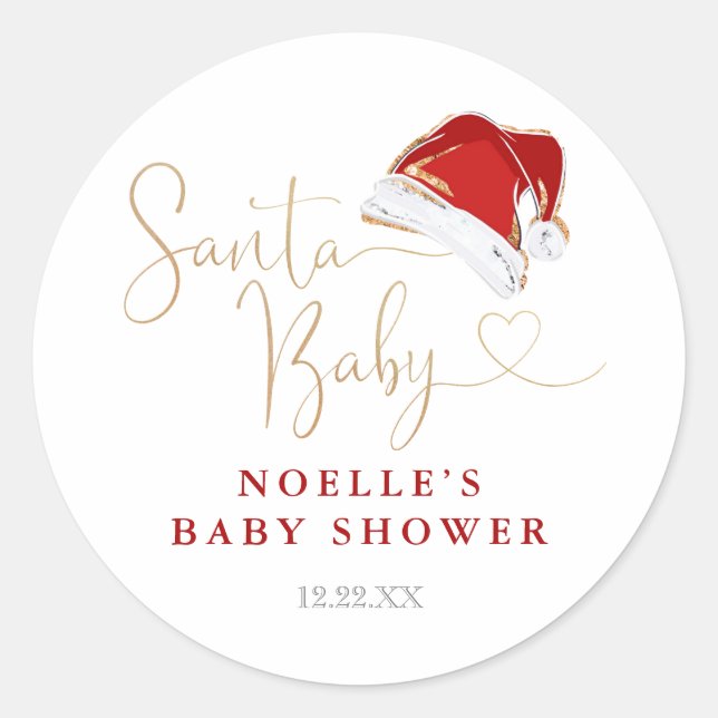 Sticker Rond Red Santa Hat Noël Père Noël Baby shower bébé (Devant)